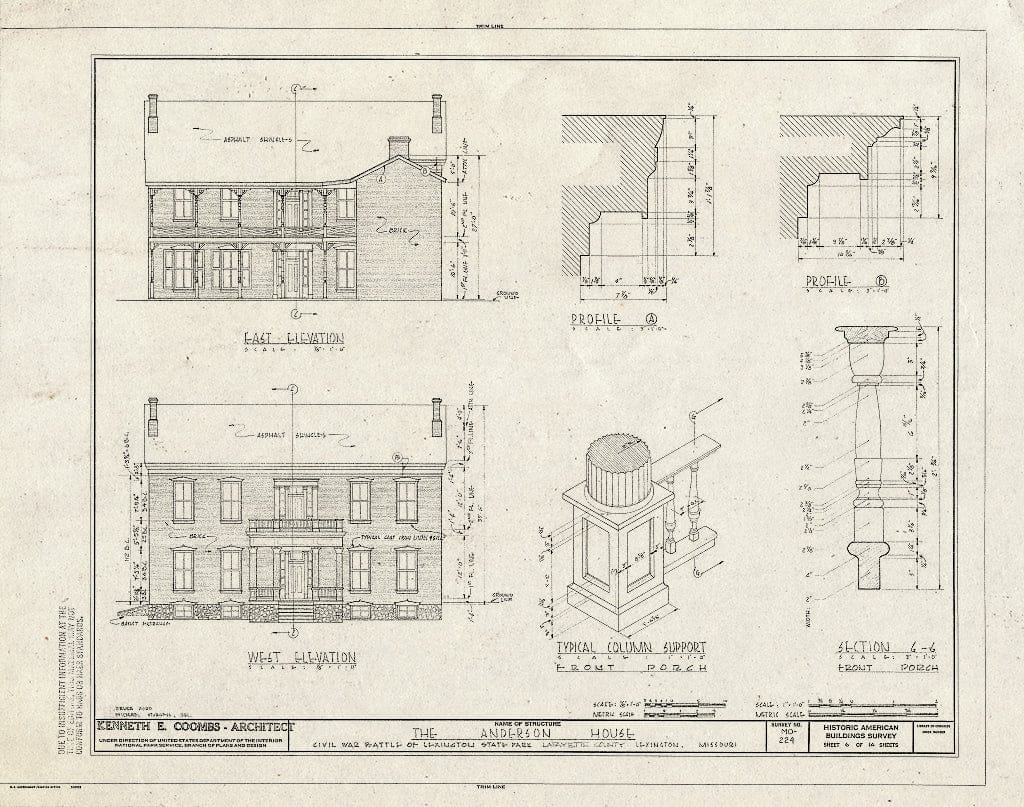 Blueprint HABS MO,54-LEX,1- (Sheet 6 of 14) - Colonel William Oliver Anderson House, Civil War Battle of Lexington State Park, Lexington, Lafayette County, MO