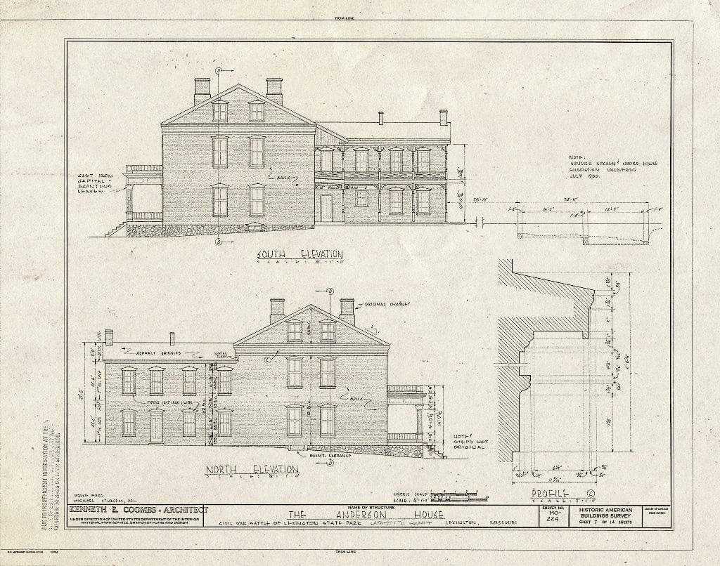 Blueprint HABS MO,54-LEX,1- (Sheet 7 of 14) - Colonel William Oliver Anderson House, Civil War Battle of Lexington State Park, Lexington, Lafayette County, MO