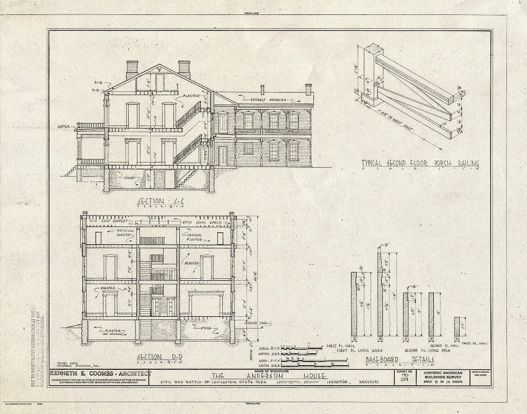Blueprint HABS MO,54-LEX,1- (Sheet 8 of 14) - Colonel William Oliver Anderson House, Civil War Battle of Lexington State Park, Lexington, Lafayette County, MO