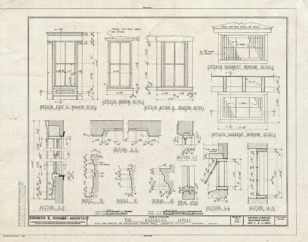 Blueprint HABS MO,54-LEX,1- (Sheet 9 of 14) - Colonel William Oliver Anderson House, Civil War Battle of Lexington State Park, Lexington, Lafayette County, MO