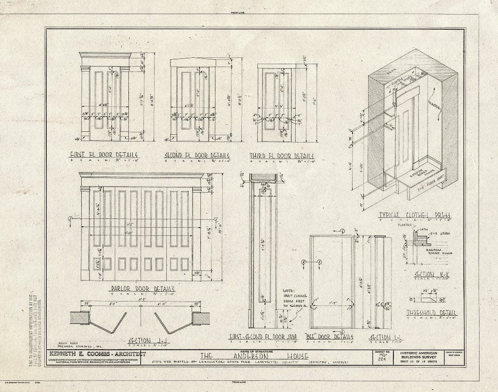 Blueprint HABS MO,54-LEX,1- (Sheet 10 of 14) - Colonel William Oliver Anderson House, Civil War Battle of Lexington State Park, Lexington, Lafayette County, MO