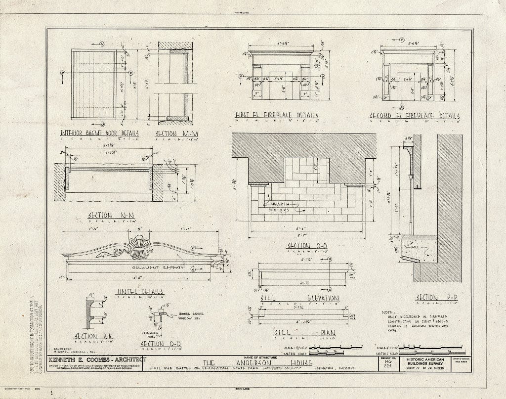 Blueprint HABS MO,54-LEX,1- (Sheet 11 of 14) - Colonel William Oliver Anderson House, Civil War Battle of Lexington State Park, Lexington, Lafayette County, MO