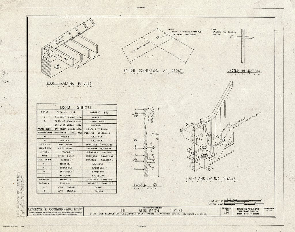 Blueprint HABS MO,54-LEX,1- (Sheet 12 of 14) - Colonel William Oliver Anderson House, Civil War Battle of Lexington State Park, Lexington, Lafayette County, MO
