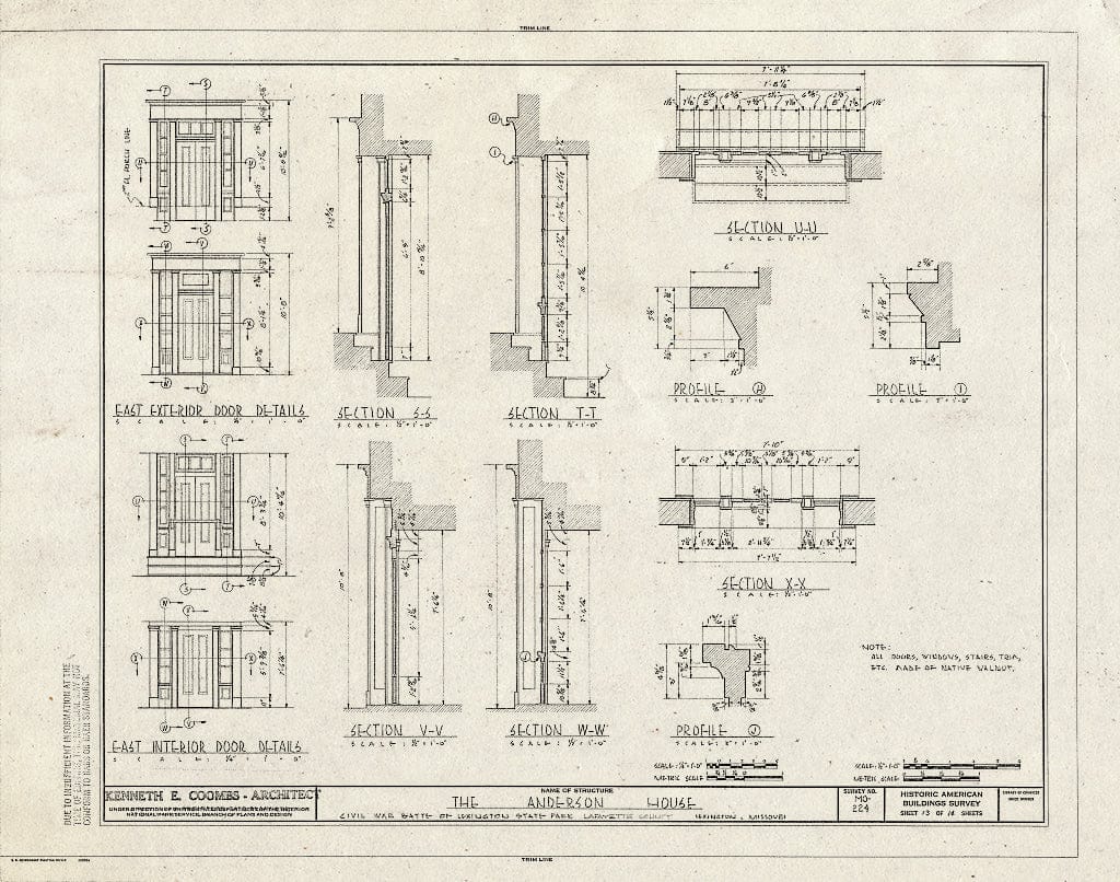 Blueprint HABS MO,54-LEX,1- (Sheet 13 of 14) - Colonel William Oliver Anderson House, Civil War Battle of Lexington State Park, Lexington, Lafayette County, MO