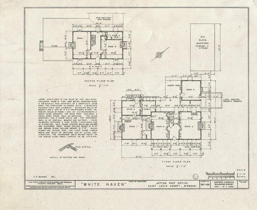 Blueprint HABS MO,95-AFT.V,1- (Sheet 1 of 3) - White Haven, 7400 Grant Road, Affton, St. Louis County, MO