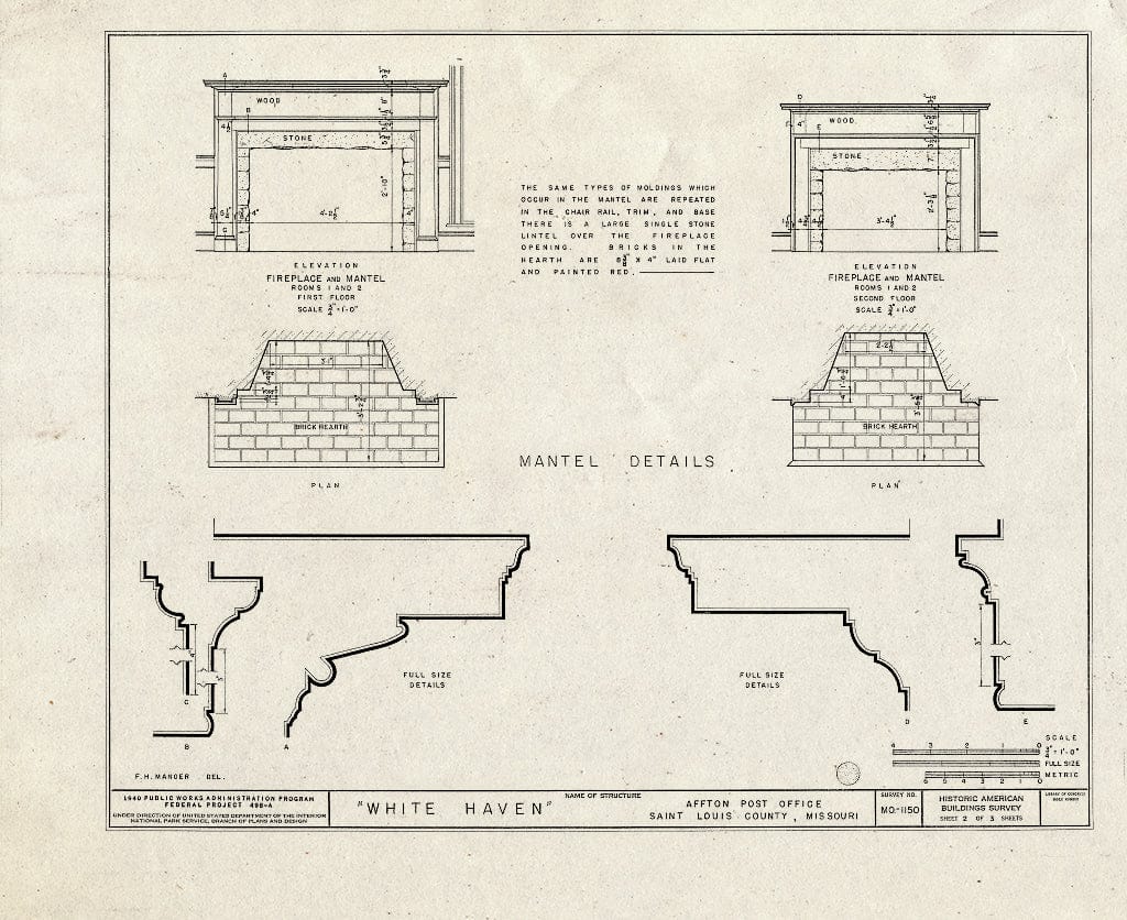 Blueprint HABS MO,95-AFT.V,1- (Sheet 2 of 3) - White Haven, 7400 Grant Road, Affton, St. Louis County, MO