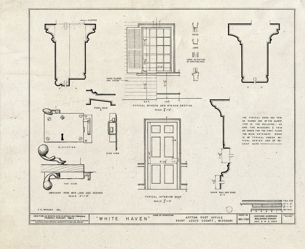 Blueprint HABS MO,95-AFT.V,1- (Sheet 3 of 3) - White Haven, 7400 Grant Road, Affton, St. Louis County, MO