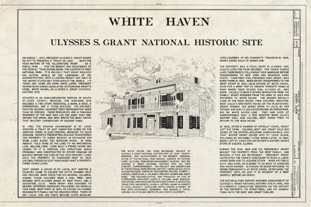 Blueprint HABS MO,95-AFT.V,1- (Sheet 1 of 15) - White Haven, 7400 Grant Road, Affton, St. Louis County, MO