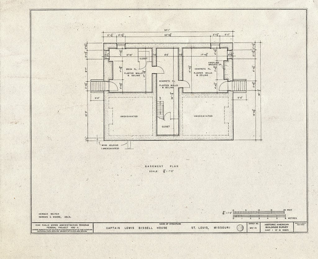 Blueprint HABS MO,96-SALU,19- (Sheet 1 of 16) - Captain Lewis Bissell Mansion, Randall Place, Saint Louis, Independent City, MO