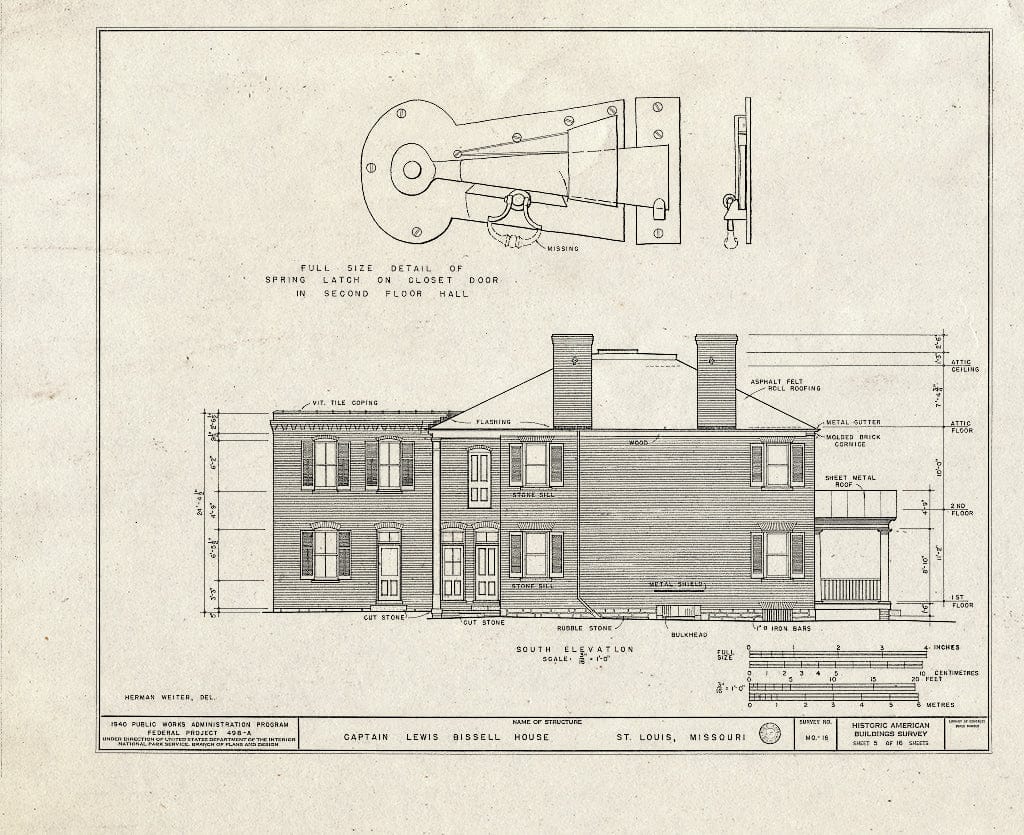 Blueprint HABS MO,96-SALU,19- (Sheet 5 of 16) - Captain Lewis Bissell Mansion, Randall Place, Saint Louis, Independent City, MO