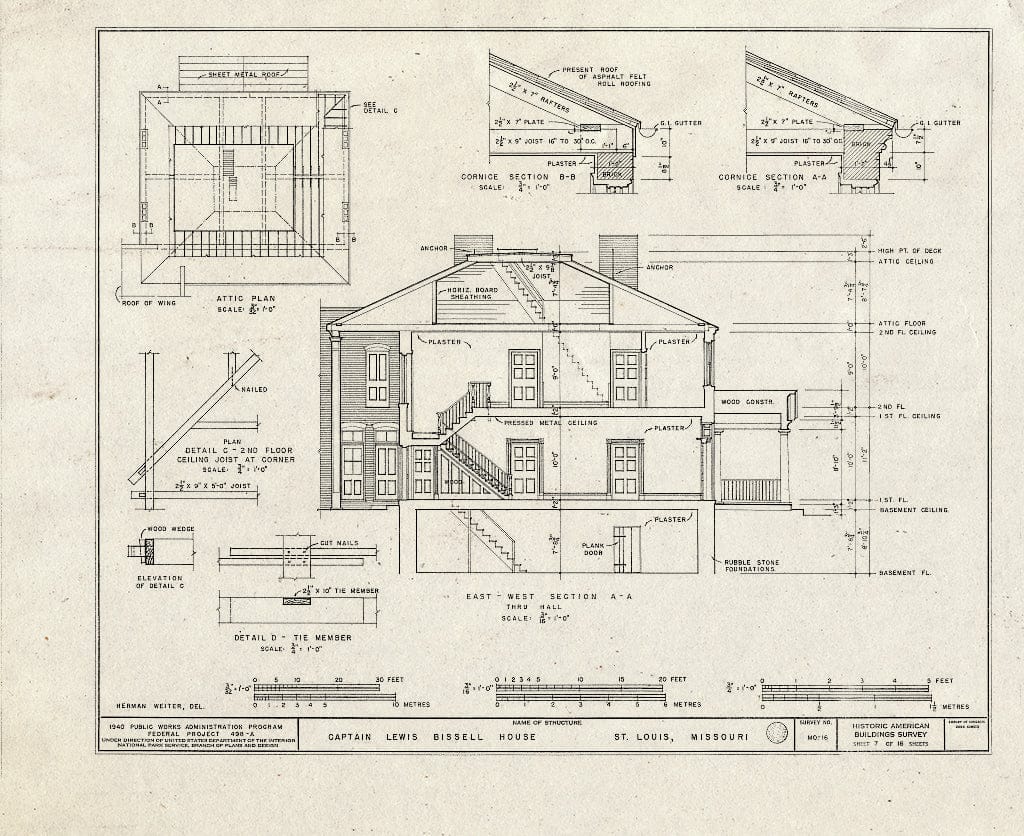 Blueprint HABS MO,96-SALU,19- (Sheet 7 of 16) - Captain Lewis Bissell Mansion, Randall Place, Saint Louis, Independent City, MO