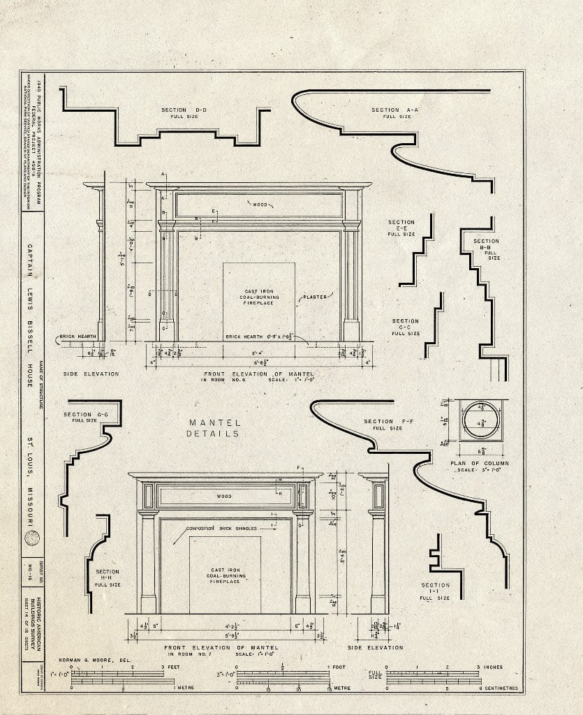 Blueprint HABS MO,96-SALU,19- (Sheet 14 of 16) - Captain Lewis Bissell Mansion, Randall Place, Saint Louis, Independent City, MO