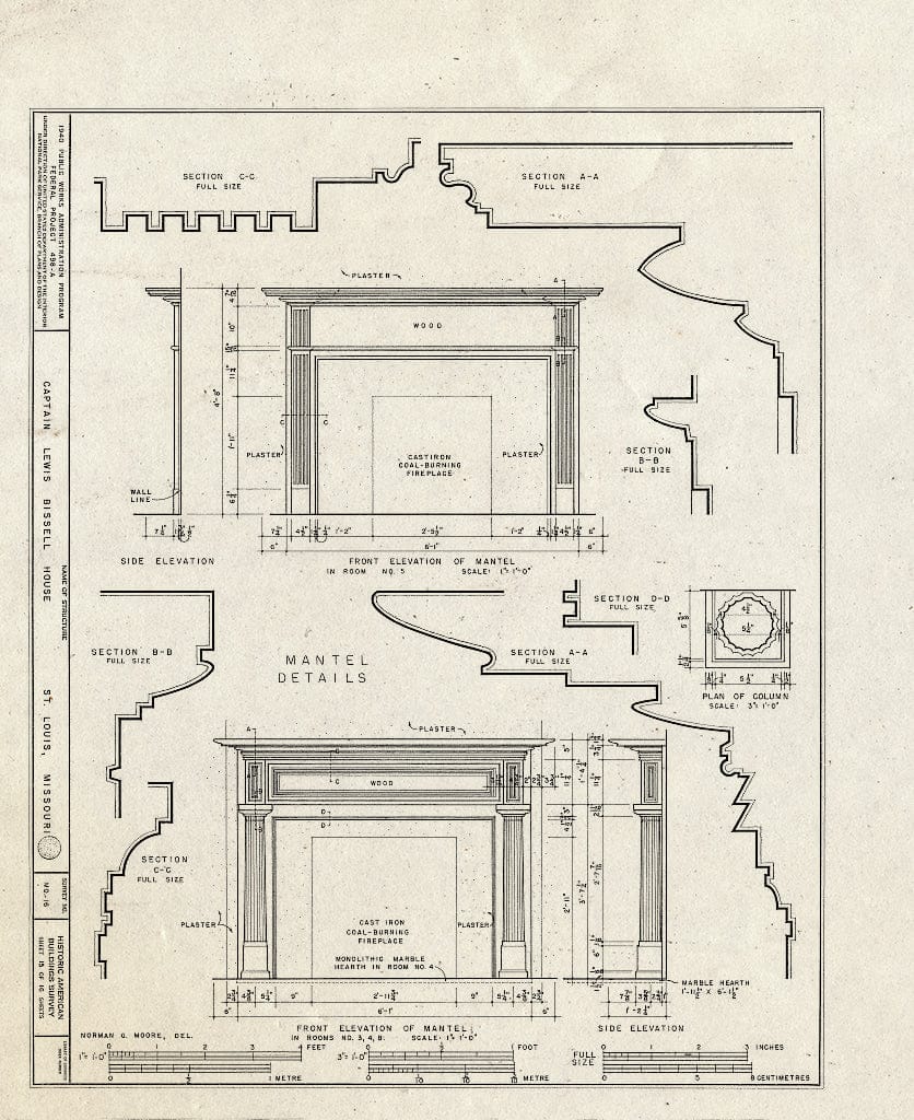 Blueprint HABS MO,96-SALU,19- (Sheet 15 of 16) - Captain Lewis Bissell Mansion, Randall Place, Saint Louis, Independent City, MO