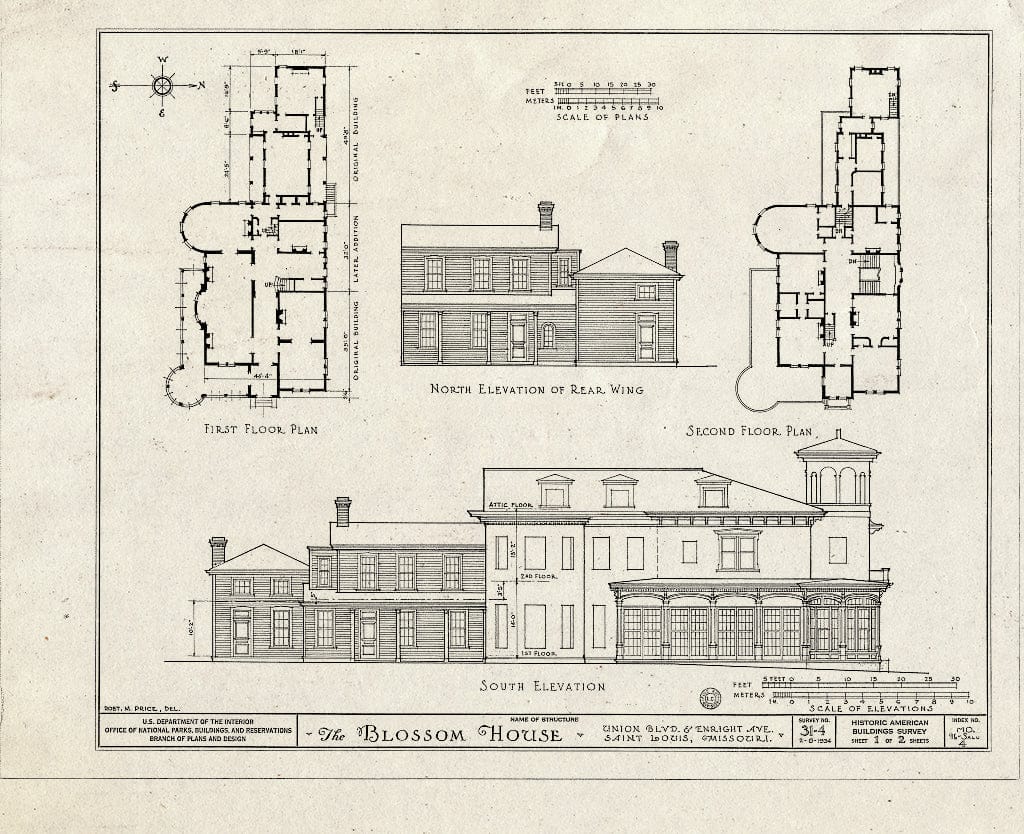 Blueprint HABS MO,96-SALU,4- (Sheet 1 of 2) - Blossom House, Union Boulevard & Enright Avenue, Saint Louis, Independent City, MO