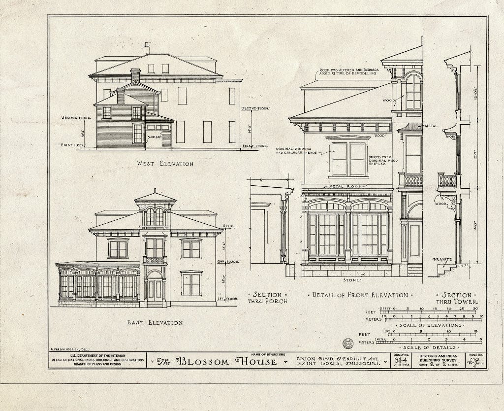 Blueprint HABS MO,96-SALU,4- (Sheet 2 of 2) - Blossom House, Union Boulevard & Enright Avenue, Saint Louis, Independent City, MO