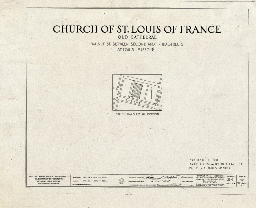 Blueprint HABS MO,96-SALU,1- (Sheet 0 of 14) - Church of St. Louis of France (Roman Catholic), Third & Walnut Streets, Saint Louis, Independent City, MO