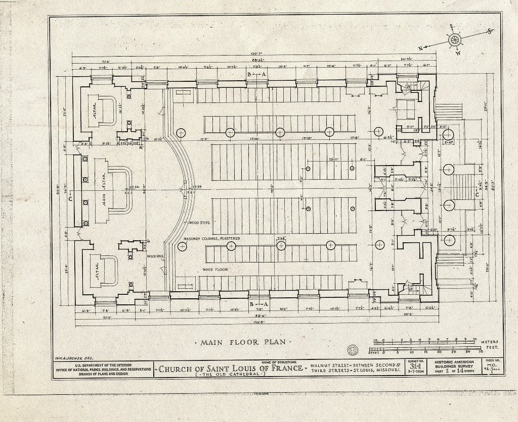 Blueprint HABS MO,96-SALU,1- (Sheet 1 of 14) - Church of St. Louis of France (Roman Catholic), Third & Walnut Streets, Saint Louis, Independent City, MO