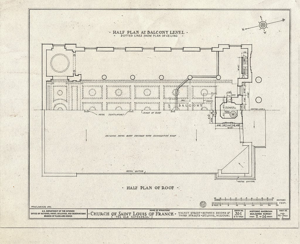 Blueprint HABS MO,96-SALU,1- (Sheet 2 of 14) - Church of St. Louis of France (Roman Catholic), Third & Walnut Streets, Saint Louis, Independent City, MO
