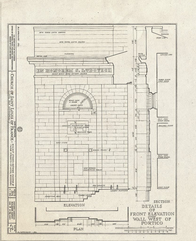 Blueprint HABS MO,96-SALU,1- (Sheet 5 of 14) - Church of St. Louis of France (Roman Catholic), Third & Walnut Streets, Saint Louis, Independent City, MO
