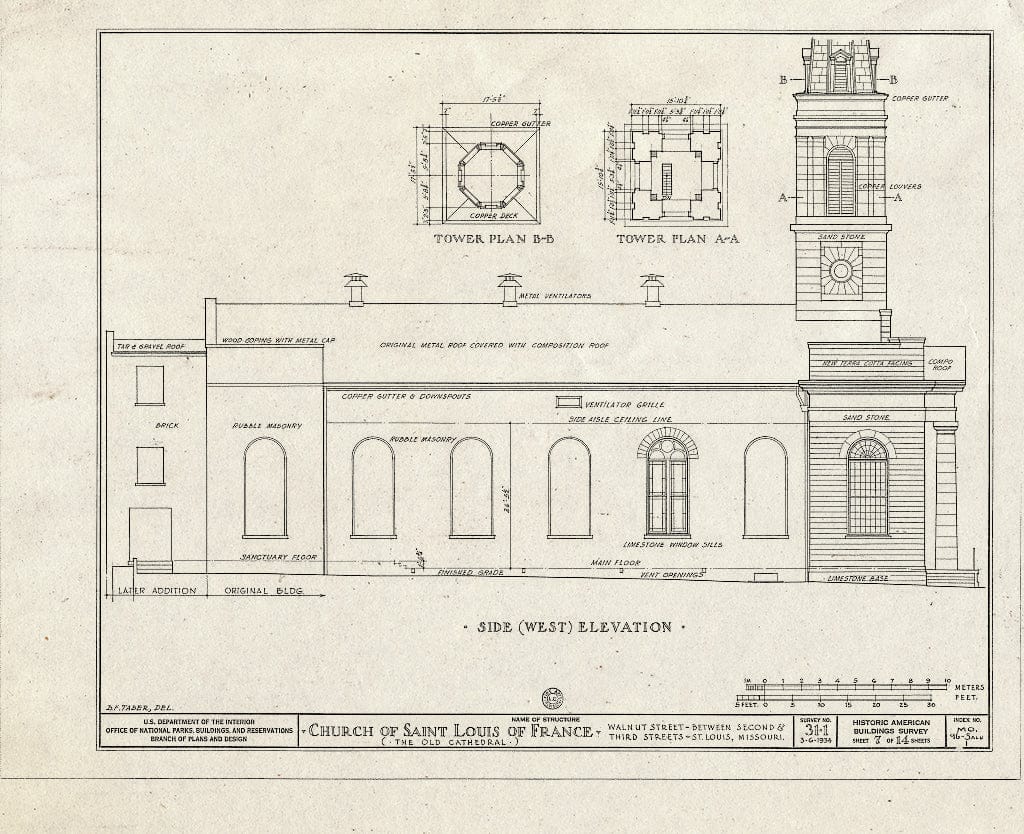 Blueprint HABS MO,96-SALU,1- (Sheet 7 of 14) - Church of St. Louis of France (Roman Catholic), Third & Walnut Streets, Saint Louis, Independent City, MO