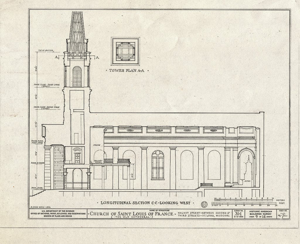 Blueprint HABS MO,96-SALU,1- (Sheet 9 of 14) - Church of St. Louis of France (Roman Catholic), Third & Walnut Streets, Saint Louis, Independent City, MO
