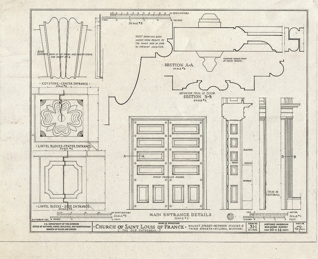Blueprint HABS MO,96-SALU,1- (Sheet 10 of 14) - Church of St. Louis of France (Roman Catholic), Third & Walnut Streets, Saint Louis, Independent City, MO
