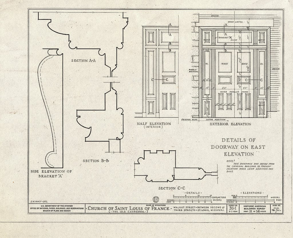 Blueprint HABS MO,96-SALU,1- (Sheet 11 of 14) - Church of St. Louis of France (Roman Catholic), Third & Walnut Streets, Saint Louis, Independent City, MO