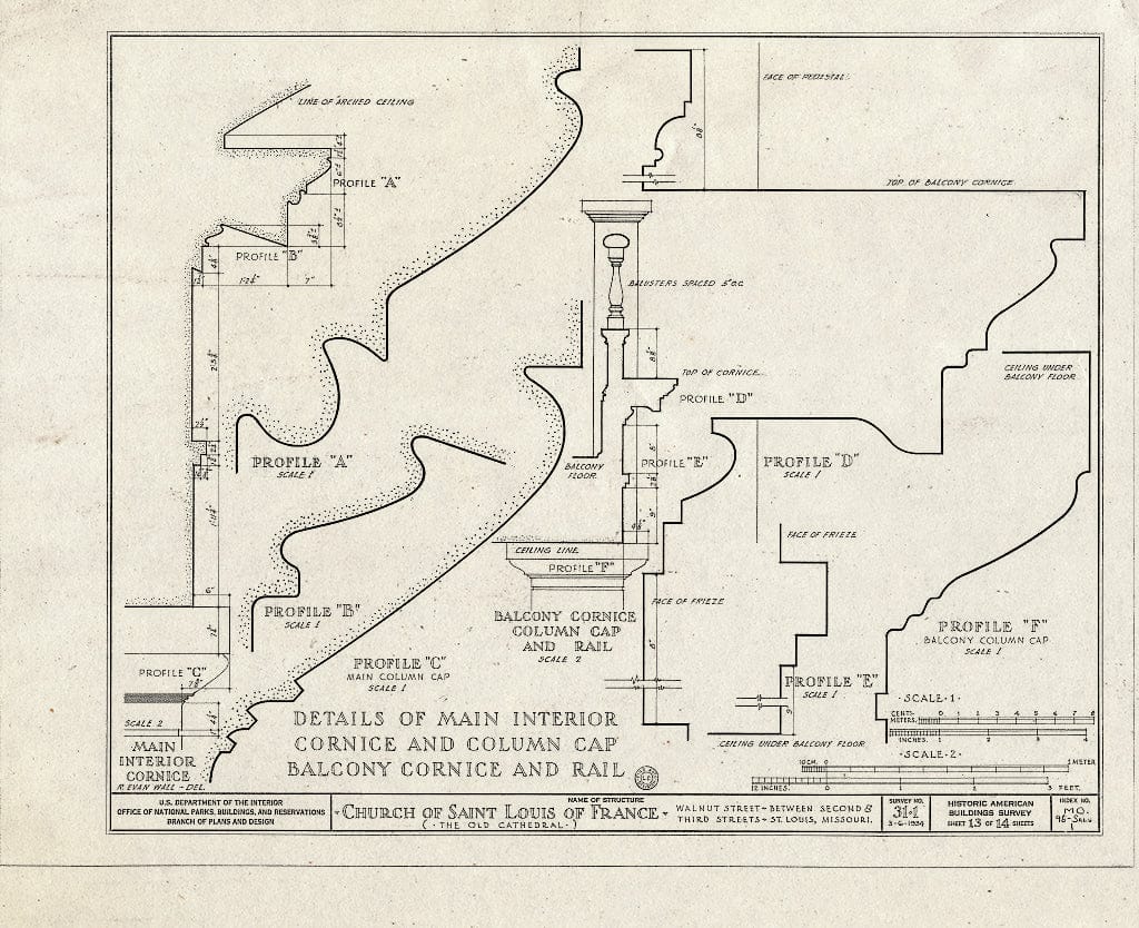 Blueprint HABS MO,96-SALU,1- (Sheet 13 of 14) - Church of St. Louis of France (Roman Catholic), Third & Walnut Streets, Saint Louis, Independent City, MO