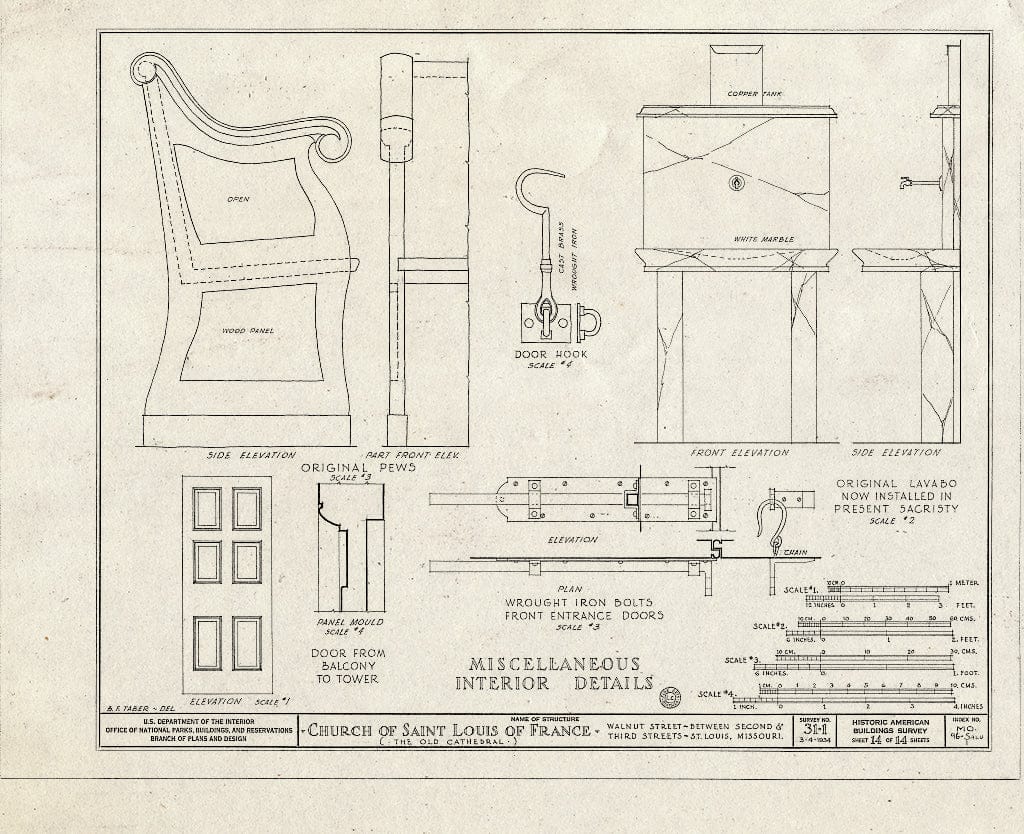 Blueprint HABS MO,96-SALU,1- (Sheet 14 of 14) - Church of St. Louis of France (Roman Catholic), Third & Walnut Streets, Saint Louis, Independent City, MO