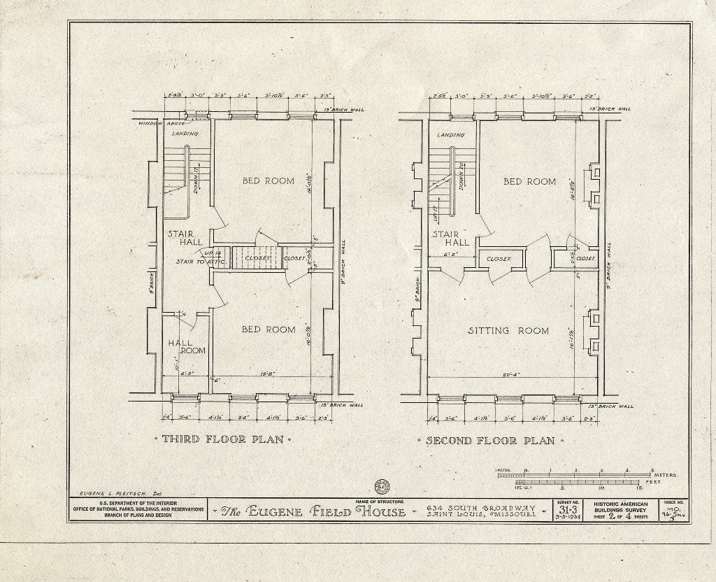 Blueprint HABS MO,96-SALU,3- (Sheet 2 of 4) - Eugene Field House, 634 South Broadway, Saint Louis, Independent City, MO