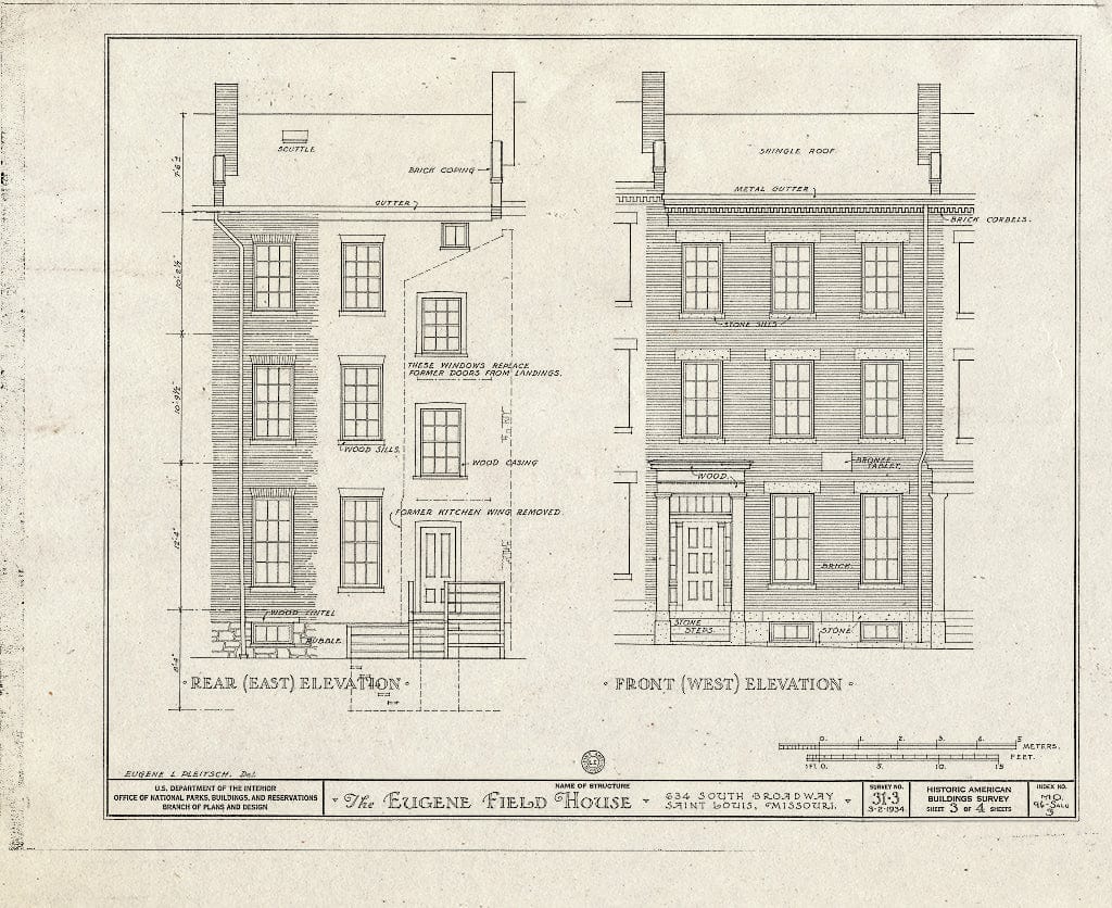 Blueprint HABS MO,96-SALU,3- (Sheet 3 of 4) - Eugene Field House, 634 South Broadway, Saint Louis, Independent City, MO