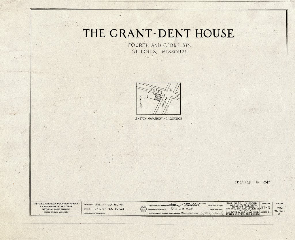 Blueprint HABS MO,96-SALU,2- (Sheet 0 of 4) - Grant-Dent House, 702 Fourth & Cerre Streets, Saint Louis, Independent City, MO