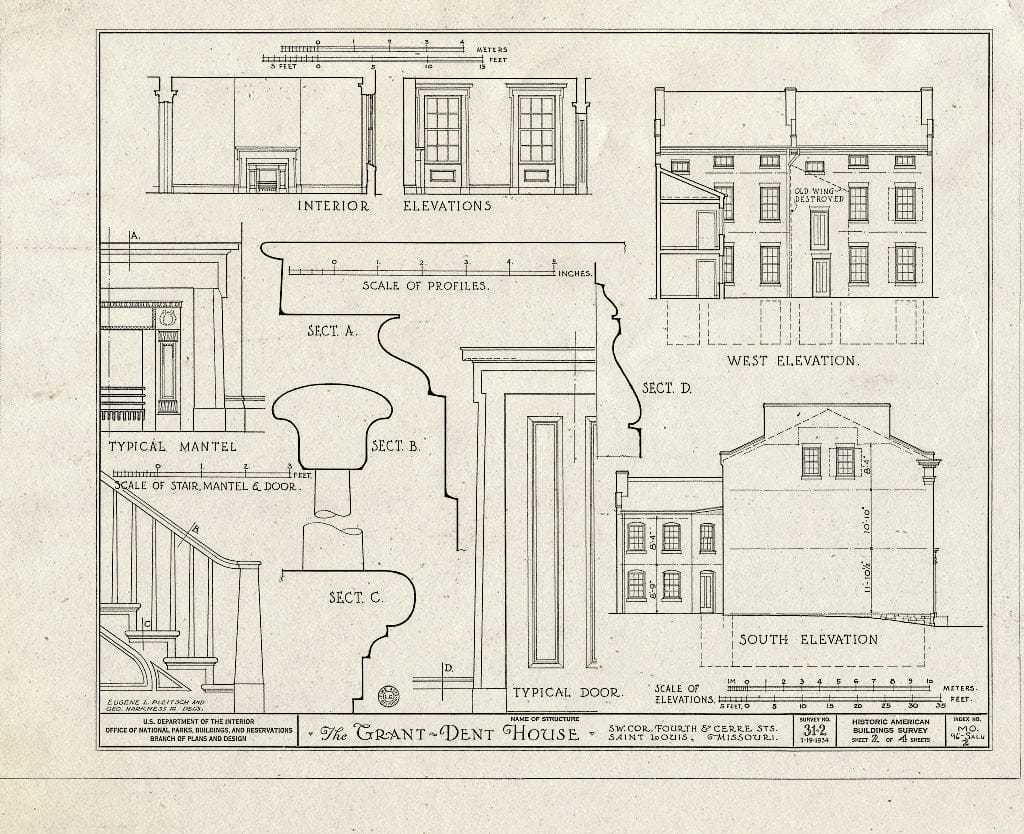 Blueprint HABS MO,96-SALU,2- (Sheet 2 of 4) - Grant-Dent House, 702 Fourth & Cerre Streets, Saint Louis, Independent City, MO