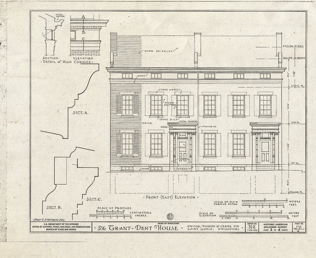 Blueprint HABS MO,96-SALU,2- (Sheet 3 of 4) - Grant-Dent House, 702 Fourth & Cerre Streets, Saint Louis, Independent City, MO