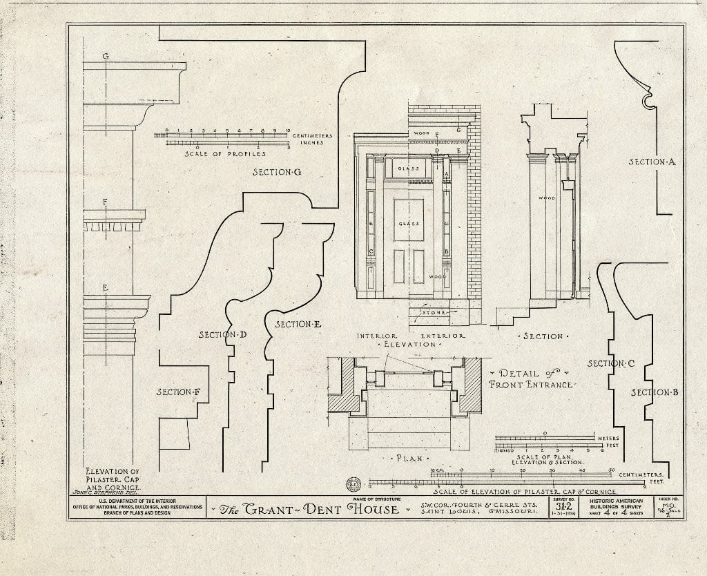 Blueprint HABS MO,96-SALU,2- (Sheet 4 of 4) - Grant-Dent House, 702 Fourth & Cerre Streets, Saint Louis, Independent City, MO