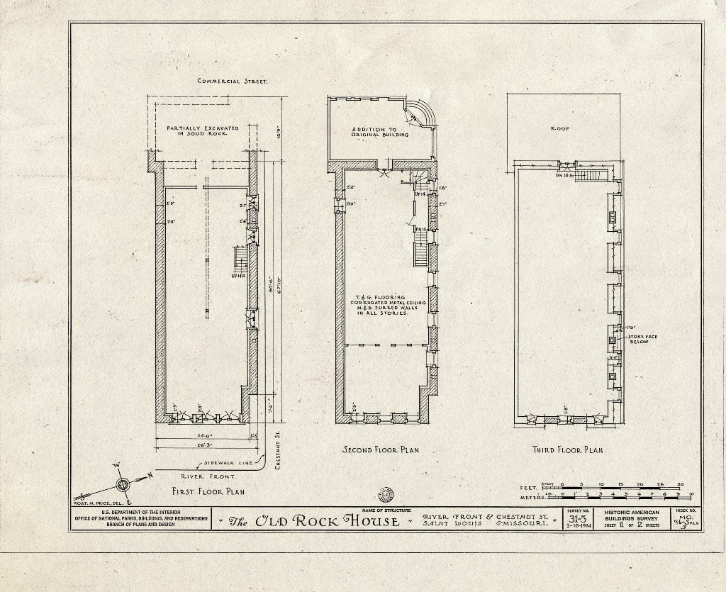 Blueprint HABS MO,96-SALU,5- (Sheet 1 of 2) - Old Rock House, Wharf & Chestnut Streets, Saint Louis, Independent City, MO