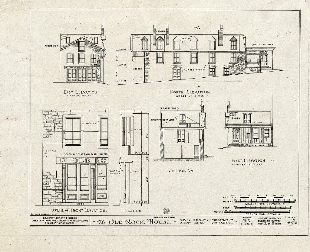 Blueprint HABS MO,96-SALU,5- (Sheet 2 of 2) - Old Rock House, Wharf & Chestnut Streets, Saint Louis, Independent City, MO