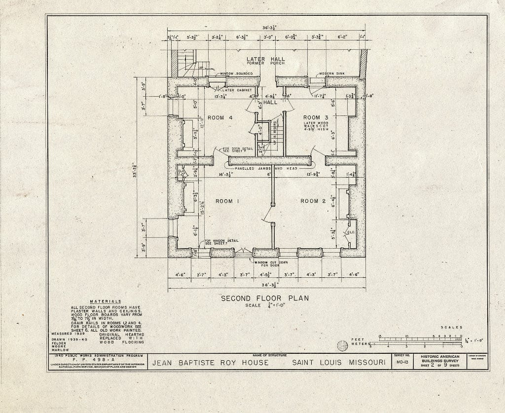 Blueprint HABS MO,96-SALU,16- (Sheet 2 of 9) - Jean Baptiste Roy House, 615 South Second Street, Saint Louis, Independent City, MO