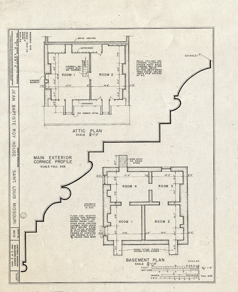 Blueprint HABS MO,96-SALU,16- (Sheet 3 of 9) - Jean Baptiste Roy House, 615 South Second Street, Saint Louis, Independent City, MO