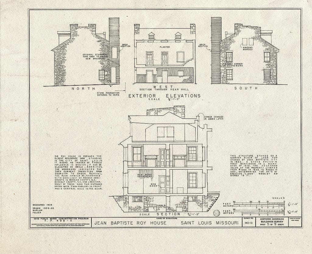 Blueprint HABS MO,96-SALU,16- (Sheet 5 of 9) - Jean Baptiste Roy House, 615 South Second Street, Saint Louis, Independent City, MO