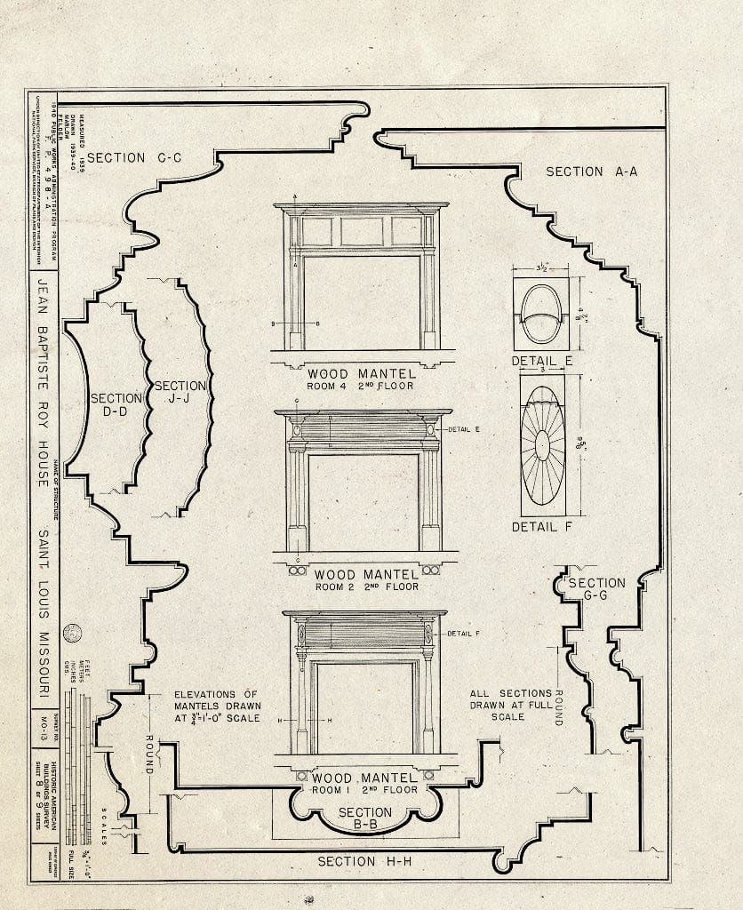 Blueprint HABS MO,96-SALU,16- (Sheet 8 of 9) - Jean Baptiste Roy House, 615 South Second Street, Saint Louis, Independent City, MO