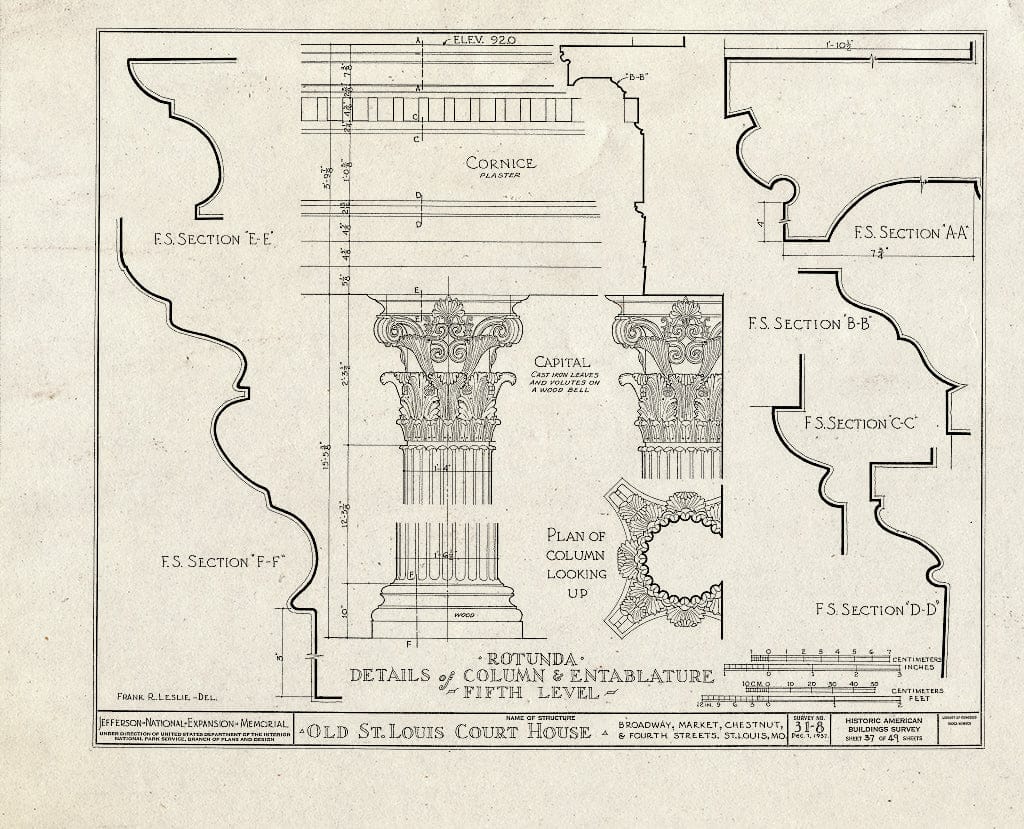 Blueprint HABS MO,96-SALU,8- (Sheet 37 of 49) - Old St. Louis Courthouse, Fourth to Broadway, Market to Chestnut Streets, Saint Louis, Independent City, MO