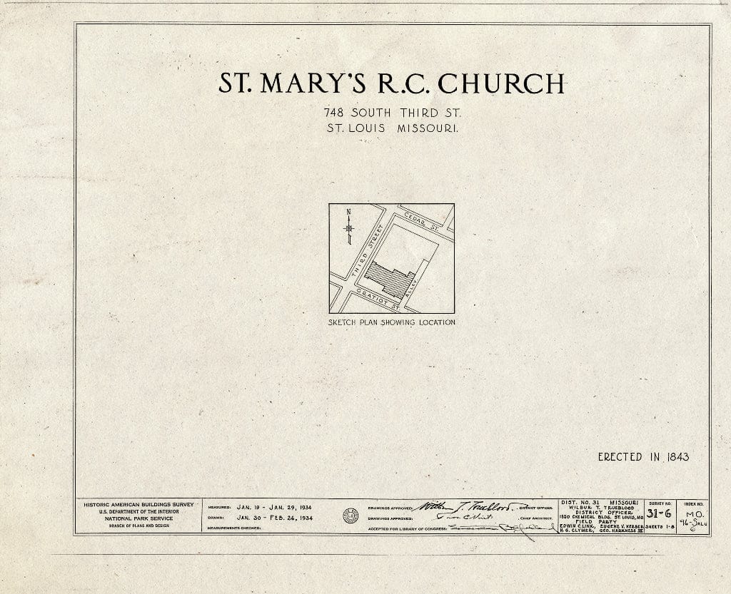 Blueprint HABS MO,96-SALU,6- (Sheet 0 of 8) - St. Mary's Roman Catholic Church, 748 South Third Street, Saint Louis, Independent City, MO