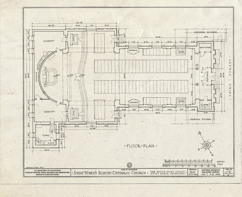 Blueprint HABS MO,96-SALU,6- (Sheet 1 of 8) - St. Mary's Roman Catholic Church, 748 South Third Street, Saint Louis, Independent City, MO