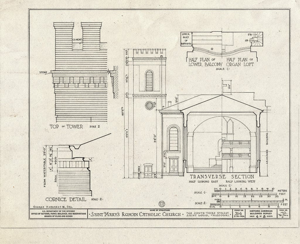 Blueprint HABS MO,96-SALU,6- (Sheet 4 of 8) - St. Mary's Roman Catholic Church, 748 South Third Street, Saint Louis, Independent City, MO