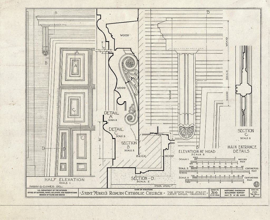 Blueprint HABS MO,96-SALU,6- (Sheet 5 of 8) - St. Mary's Roman Catholic Church, 748 South Third Street, Saint Louis, Independent City, MO