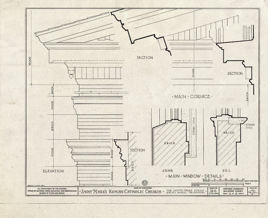 Blueprint HABS MO,96-SALU,6- (Sheet 6 of 8) - St. Mary's Roman Catholic Church, 748 South Third Street, Saint Louis, Independent City, MO