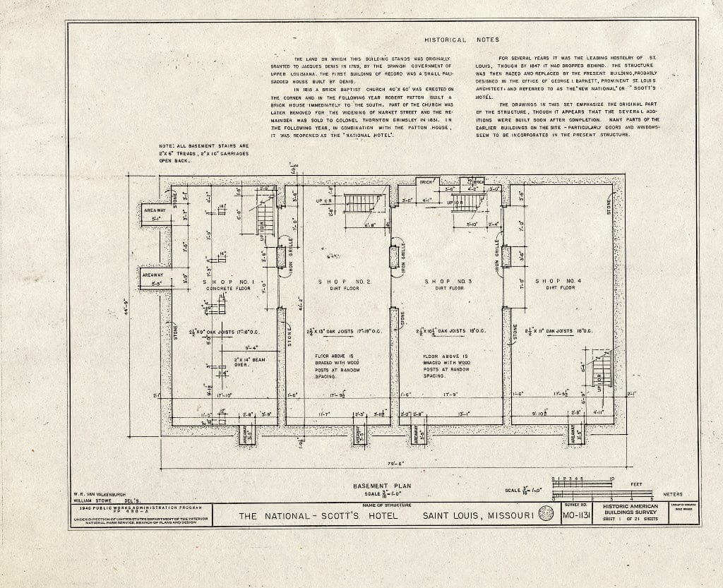 Blueprint HABS MO,96-SALU,43- (Sheet 1 of 21) - St. Louis River Front, New National Hotel, 300 Market Street, Saint Louis, Independent City, MO