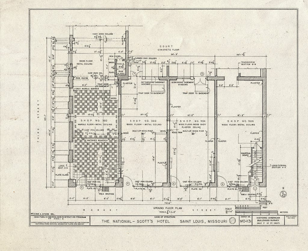 Blueprint HABS MO,96-SALU,43- (Sheet 2 of 21) - St. Louis River Front, New National Hotel, 300 Market Street, Saint Louis, Independent City, MO