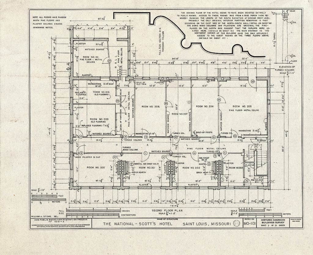 Blueprint HABS MO,96-SALU,43- (Sheet 3 of 21) - St. Louis River Front, New National Hotel, 300 Market Street, Saint Louis, Independent City, MO